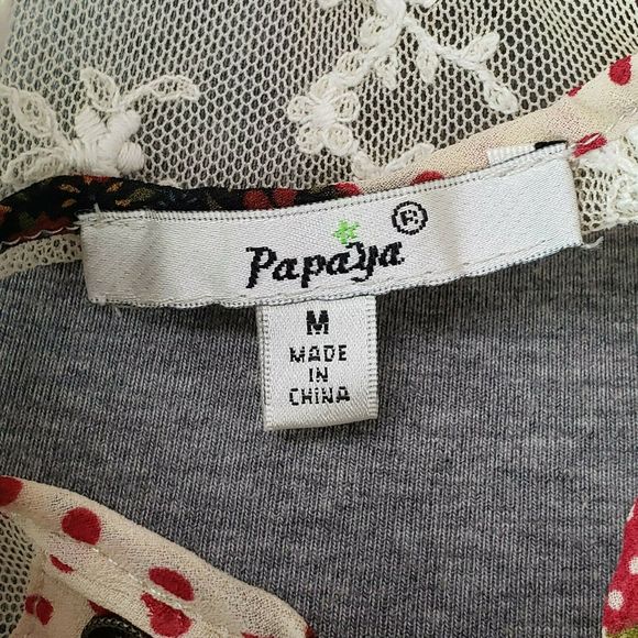 Papaya Peasant Blouse Medium Sheer Thin Lace Print - Picture 9 of 10